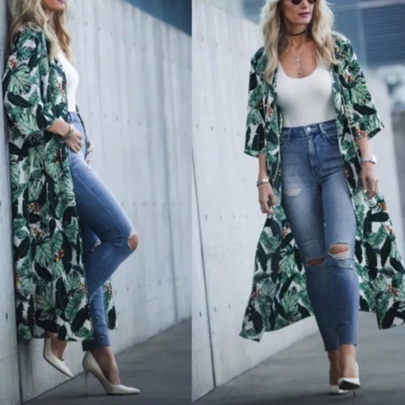 RACHEL ZOE PALM PRINT DUSTER COVER UP SZ OS - Picture 3 of 14